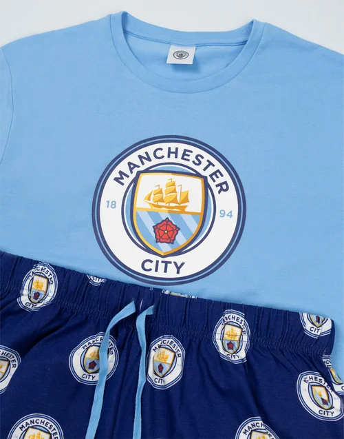 Vanilla Underground Manchester City Logo Blue Short Sleeve Long Leg Pyjama Set - Extra Large Image 4