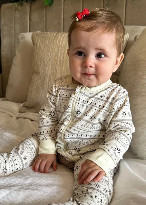 My Christmas Pyjamas Cream Snow White Baby's One-Piece Matching Pyjama Sleepsuit (Newborn-18m) - 3-6 months Image 1