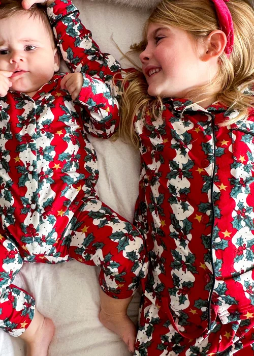 My Christmas Pyjamas Red Mistletoe & Wine Baby's One-Piece Matching Pyjamas (Newborn-18m) - 0-3 months Image 1