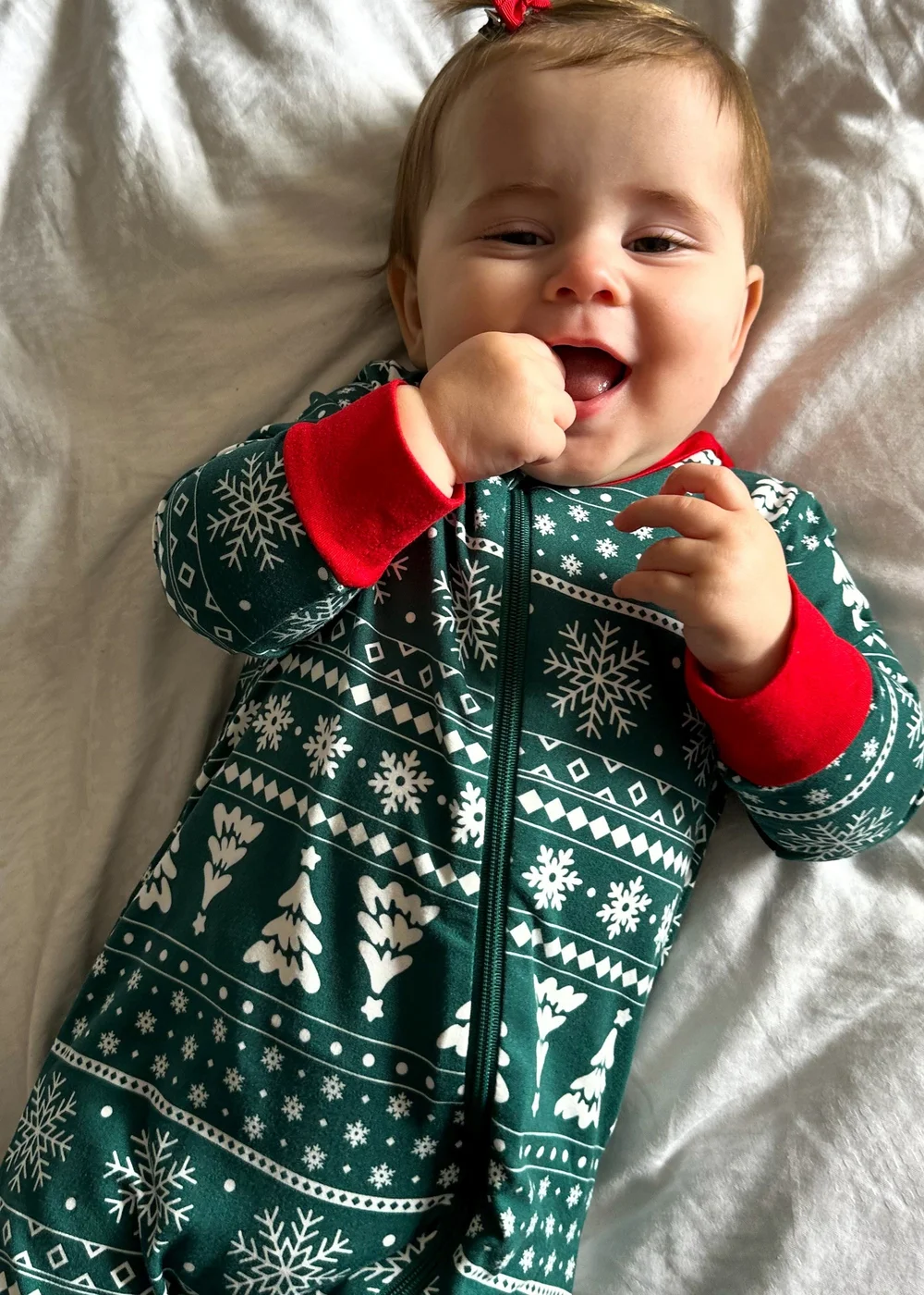 My Christmas Pyjamas Green Yuletide Baby's One-Piece Matching Pyjama Sleepsuit (0m-18m) - 9 - 12 Months Image 1
