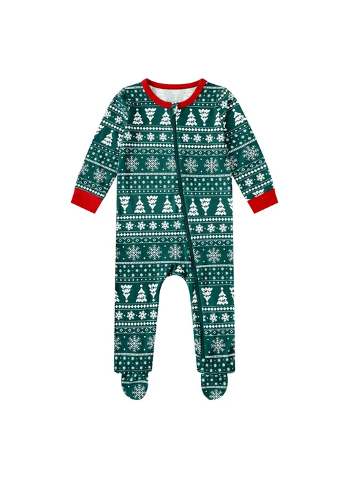 My Christmas Pyjamas Green Yuletide Baby's One-Piece Matching Pyjama Sleepsuit (0m-18m) - 9 - 12 Months Image 2