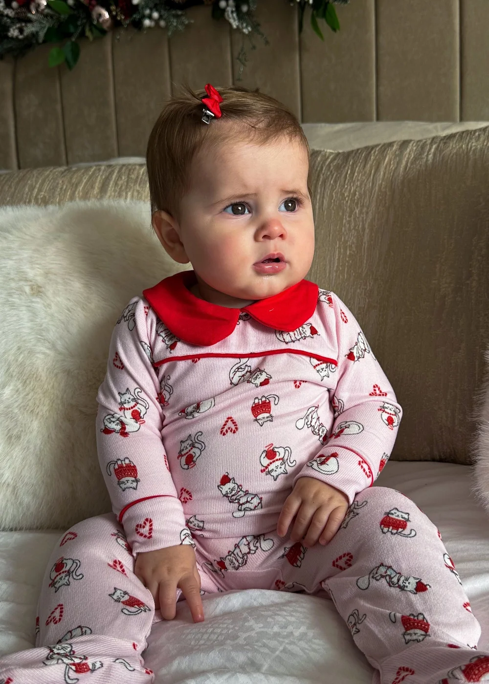 My Christmas Pyjamas Pink Feline Festive Baby's One-Piece Matching Pyjama Sleepsuit (Newborn-12m) - 3-6 months Image 1