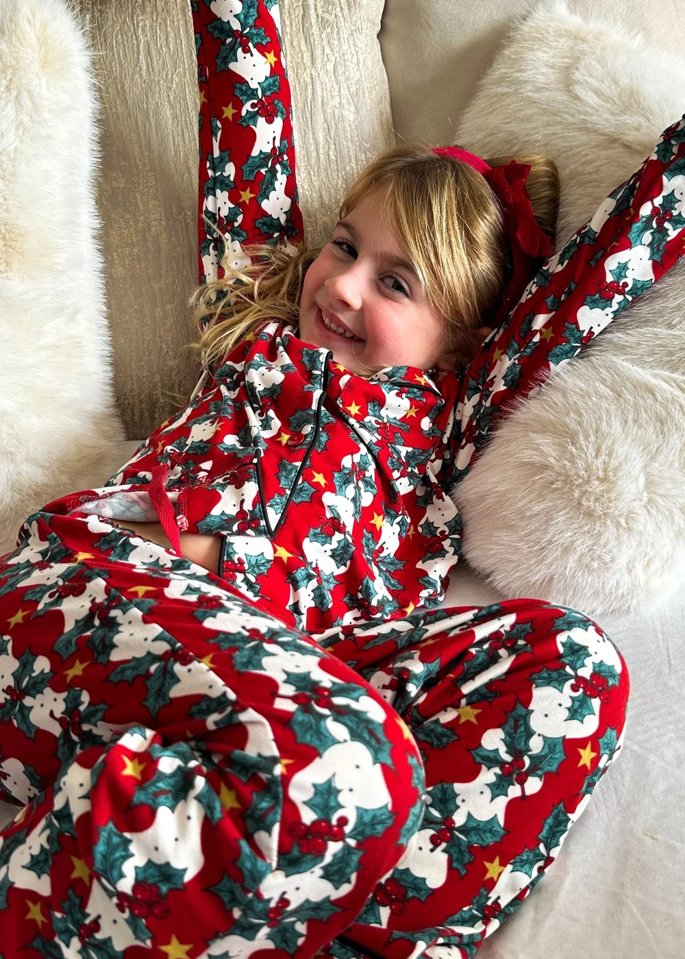 My Christmas Pyjamas Red Mistletoe & Wine Children's Two-Piece Long Matching Pyjama Set (18m-14yrs) - 18 - 24 Months Image 5