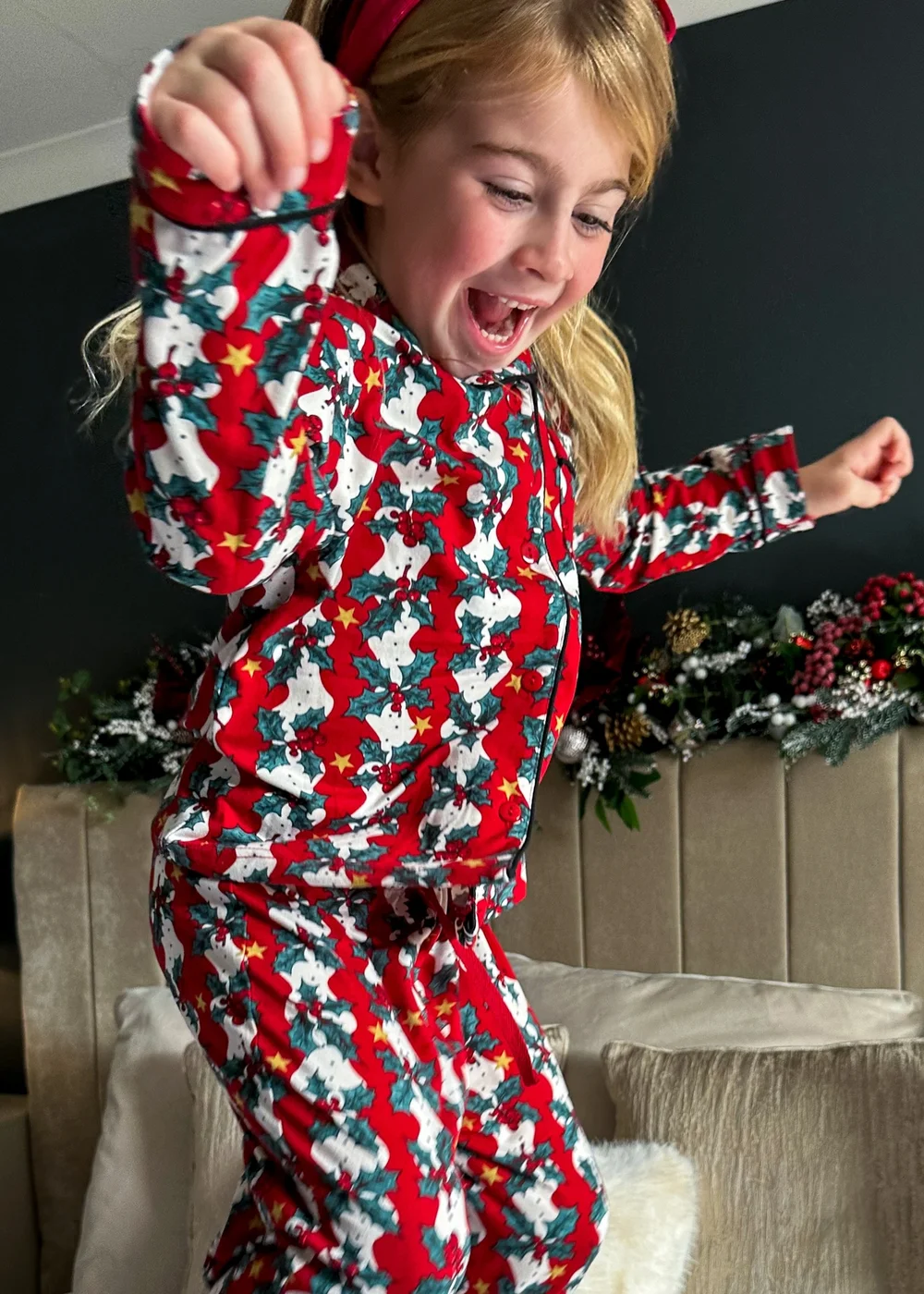 My Christmas Pyjamas Red Mistletoe & Wine Children's Two-Piece Long Matching Pyjama Set (18m-14yrs) - 18 - 24 Months Image 1