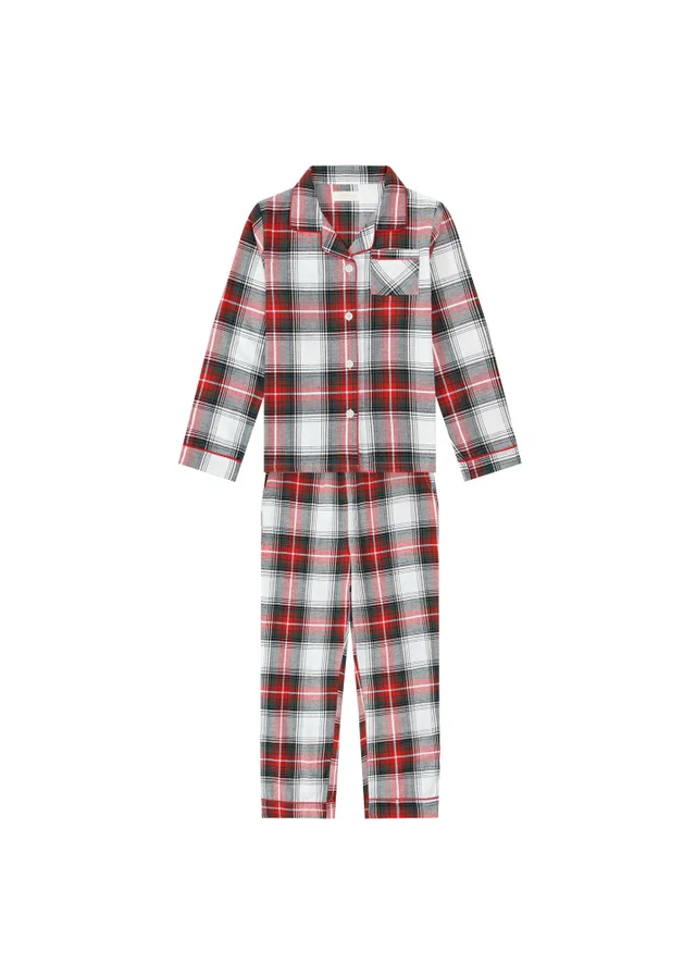 My Christmas Pyjamas White Tidings & Tartan Children's Two-Piece Long Matching Pyjama Set (18m-14yrs)