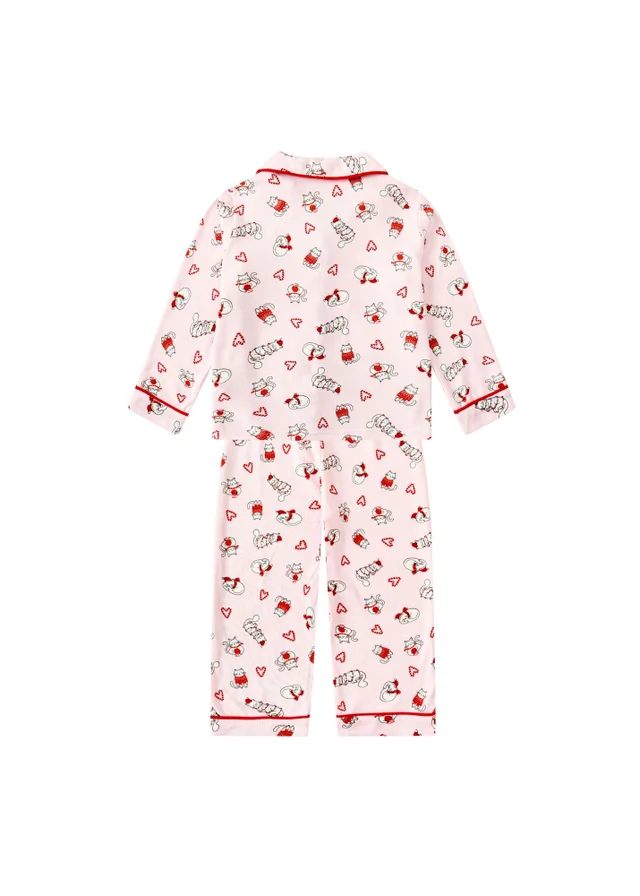 My Christmas Pyjamas Pink Feline Festive Children's Two-Piece Long Matching Pyjama Set (18m-14yrs)