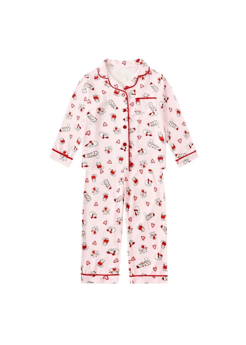 My Christmas Pyjamas Pink Feline Festive Children's Two-Piece Long Matching Pyjama Set (18m-14yrs) - 18 - 24 Months Image 2