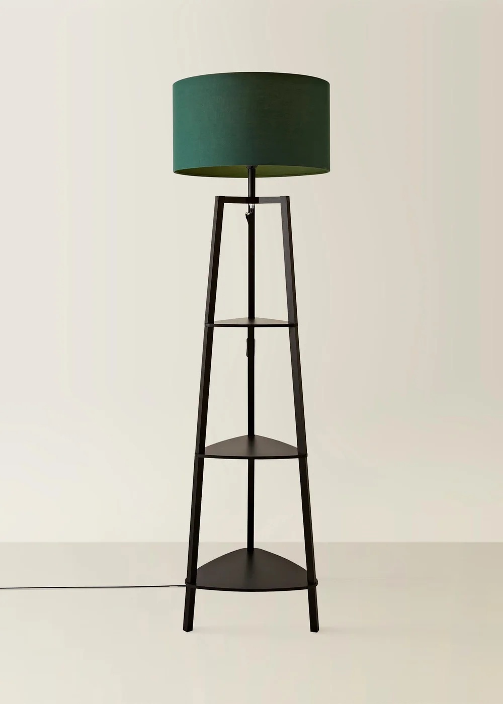 ValueLights Hiru Black 3 Tier Shelf Floor Lamp with Green Drum Shade - One Size Image 3