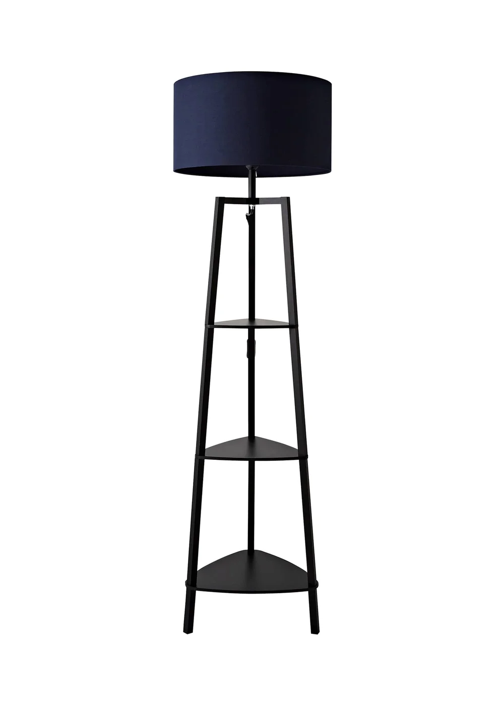 ValueLights Hiru Black 3 Tier Shelf Floor Lamp with Navy Drum Shade - One Size Image 5