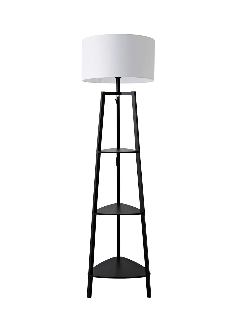 ValueLights Hiru Black 3 Tier Shelf Floor Lamp with White Drum Shade - One Size Image 5