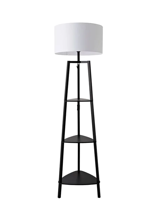 ValueLights Hiru Black 3 Tier Shelf Floor Lamp with White Drum Shade - One Size Image 5