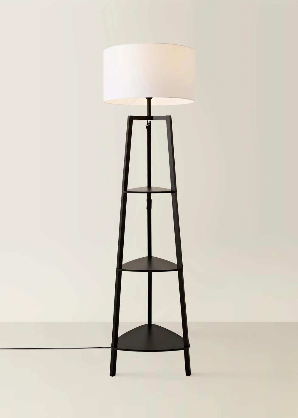 ValueLights Hiru Black 3 Tier Shelf Floor Lamp with White Drum Shade - One Size Image 3