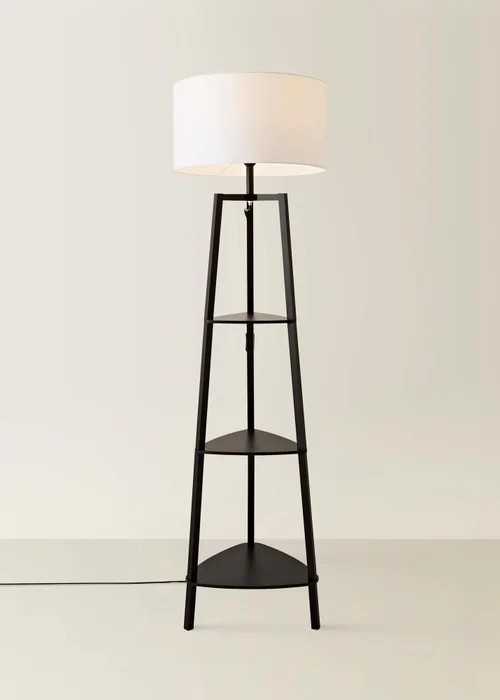 ValueLights Hiru Black 3 Tier Shelf Floor Lamp with White Drum Shade - One Size Image 3