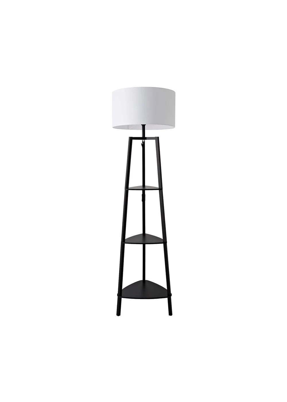 ValueLights Hiru Black 3 Tier Shelf Floor Lamp with White Drum Shade - One Size Image 4