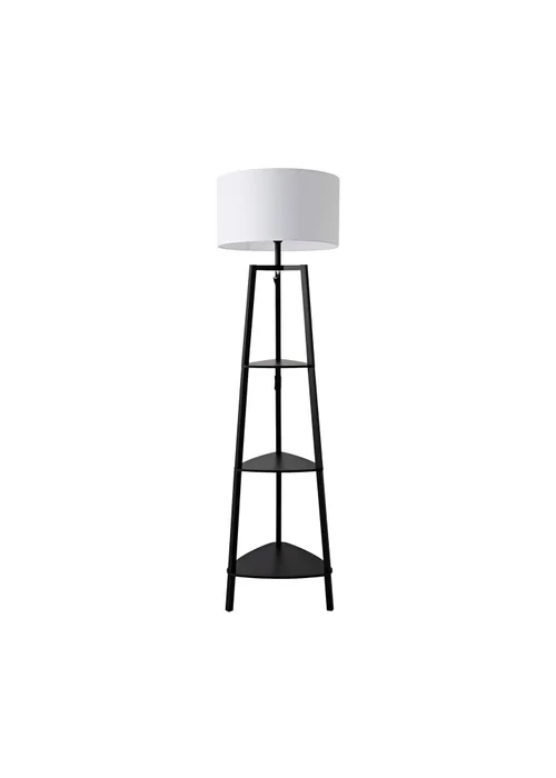 ValueLights Hiru Black 3 Tier Shelf Floor Lamp with White Drum Shade - One Size Image 4