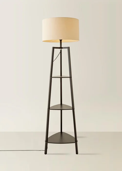 ValueLights Hiru Black 3 Tier Shelf Floor Lamp with Cream Drum Shade - One Size Image 3
