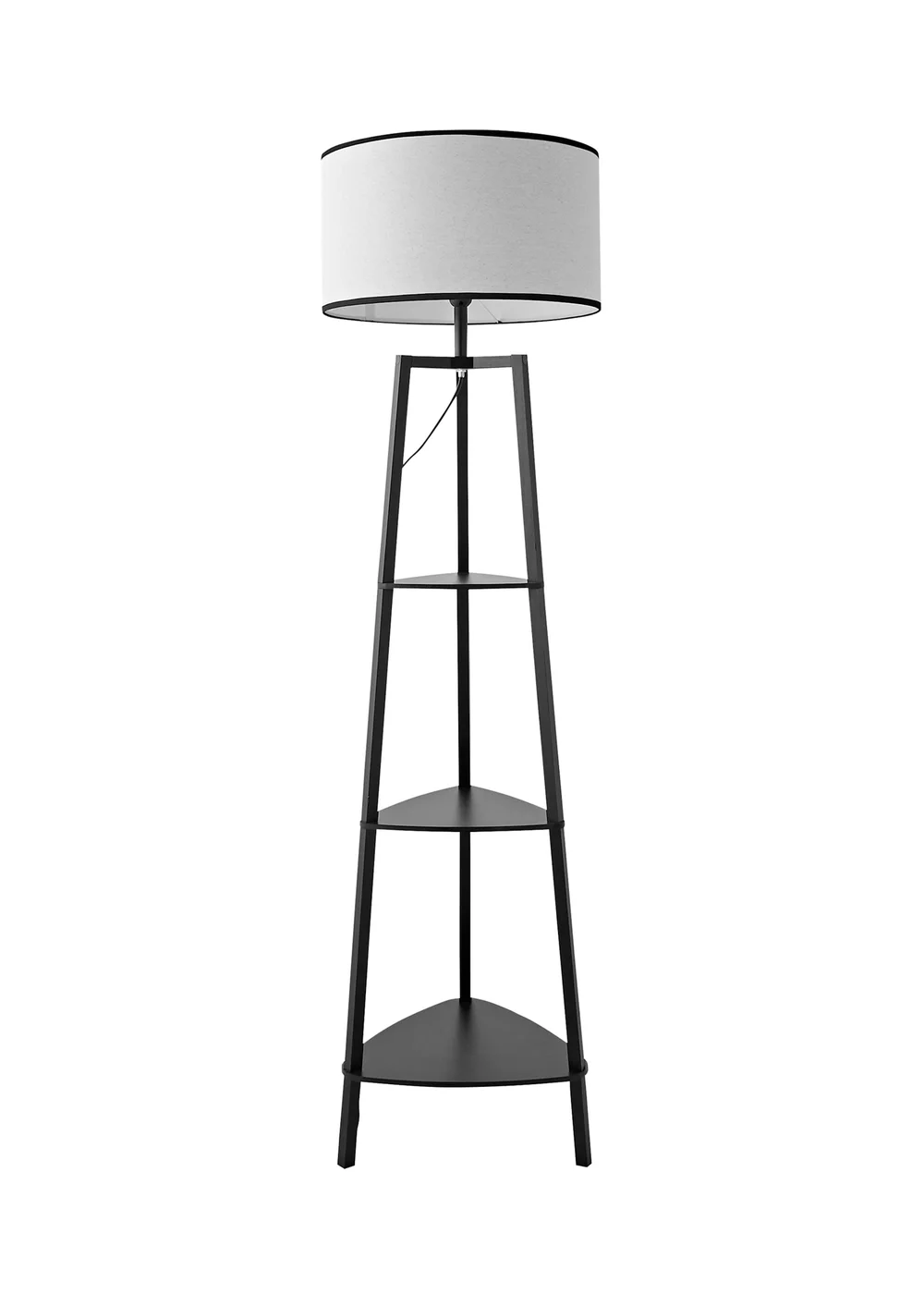 ValueLights Hiru Black 3 Tier Shelf Floor Lamp with Black Trim Linen Shade - One Size Image 5
