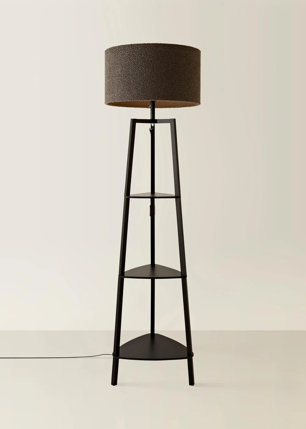 ValueLights Hiru Black 3 Tier Shelf Floor Lamp with Charcoal Boucle Shade - One Size Image 3