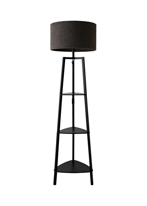 ValueLights Hiru Black 3 Tier Shelf Floor Lamp with Charcoal Boucle Shade - One Size Image 5