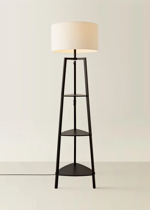 ValueLights Hiru Black 3 Tier Shelf Floor Lamp with Cream Boucle Shade - One Size Image 3