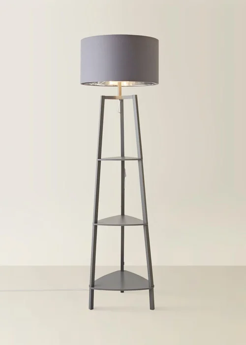 ValueLights Hiru Grey 3 Tier Shelf Floor Lamp with Metallic Silver Inner Shade - One Size Image 3