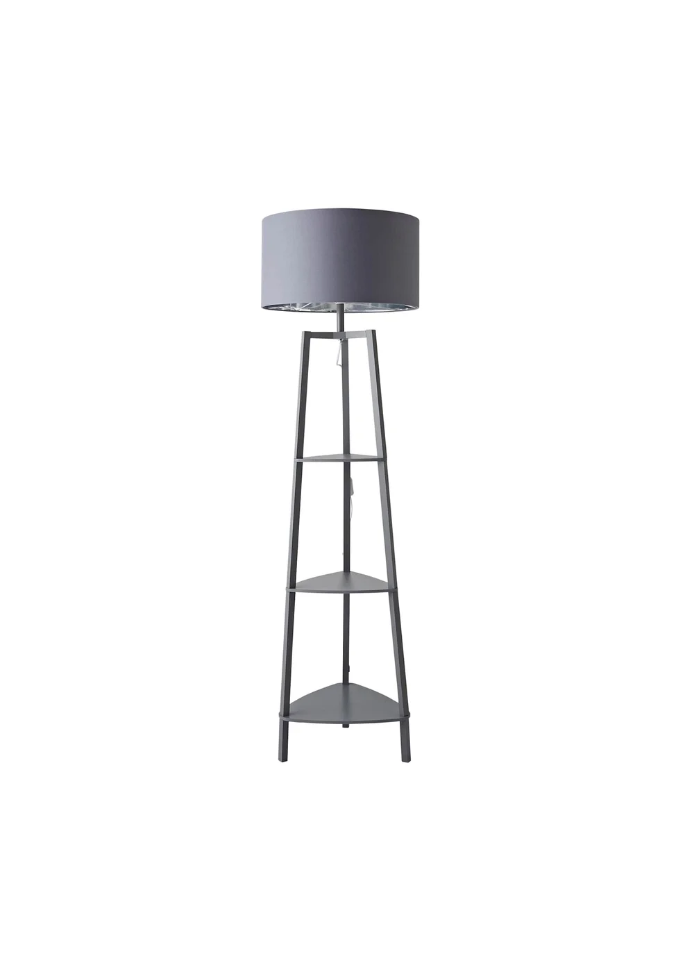 ValueLights Hiru Grey 3 Tier Shelf Floor Lamp with Metallic Silver Inner Shade - One Size Image 4