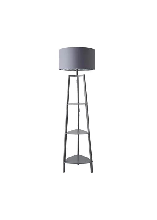 ValueLights Hiru Grey 3 Tier Shelf Floor Lamp with Metallic Silver Inner Shade - One Size Image 4