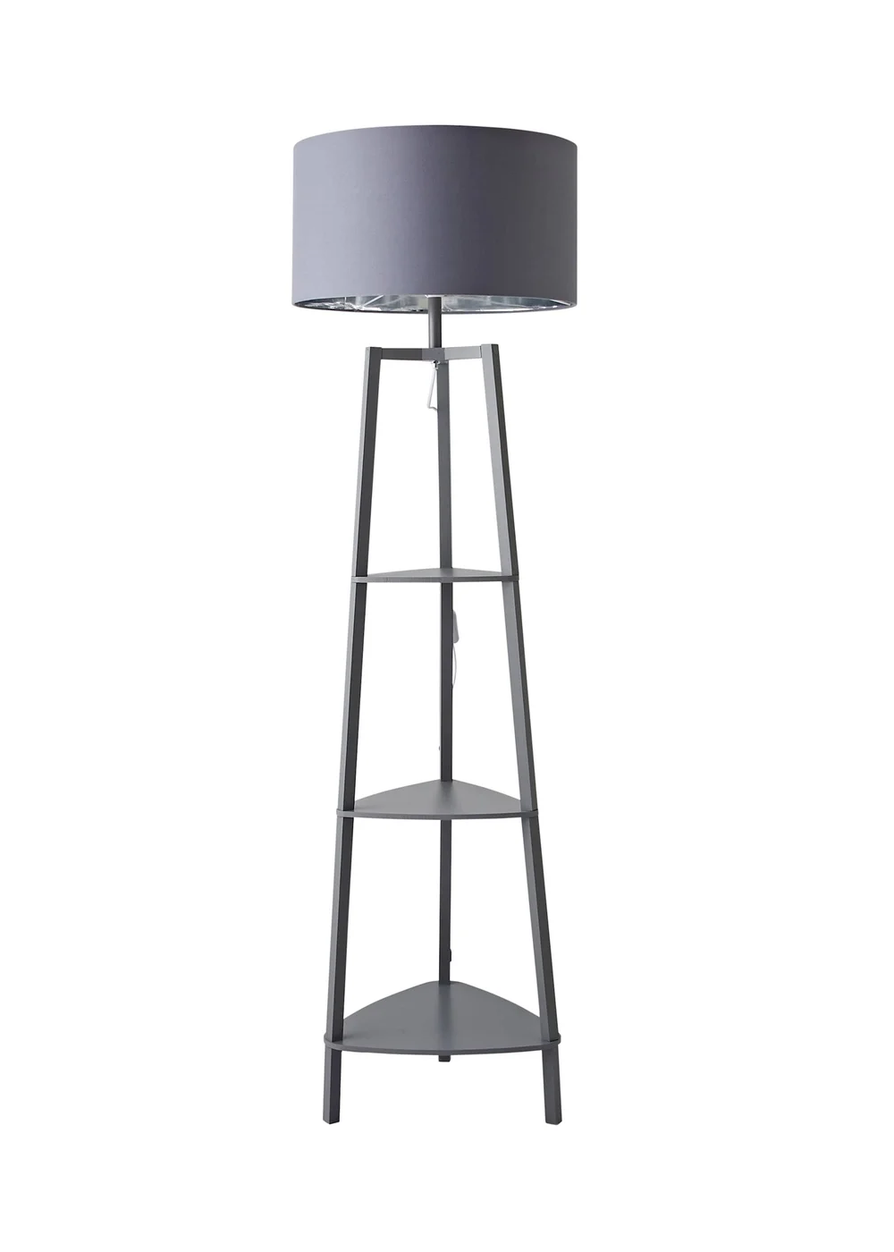 ValueLights Hiru Grey 3 Tier Shelf Floor Lamp with Metallic Silver Inner Shade - One Size Image 5