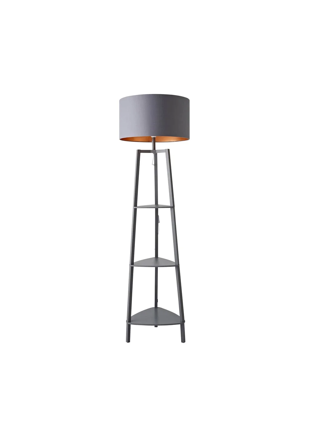 ValueLights Hiru Grey 3 Tier Shelf Floor Lamp with Metallic Copper Inner Shade - One Size Image 4