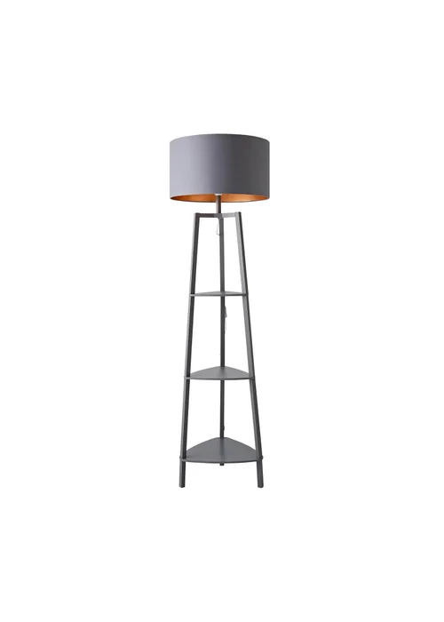 ValueLights Hiru Grey 3 Tier Shelf Floor Lamp with Metallic Copper Inner Shade - One Size Image 4