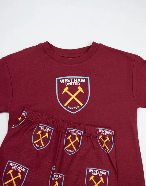 Vanilla Underground West Ham United Kids Red Logo Short Sleeve Long Leg Pyjama Set (2 - 14 yrs) - Age 7-8 Years Image 4