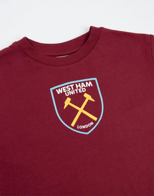 Vanilla Underground West Ham United Kids Red Logo Short Sleeve Long Leg Pyjama Set (2 - 14 yrs) - Age 7-8 Years Image 5