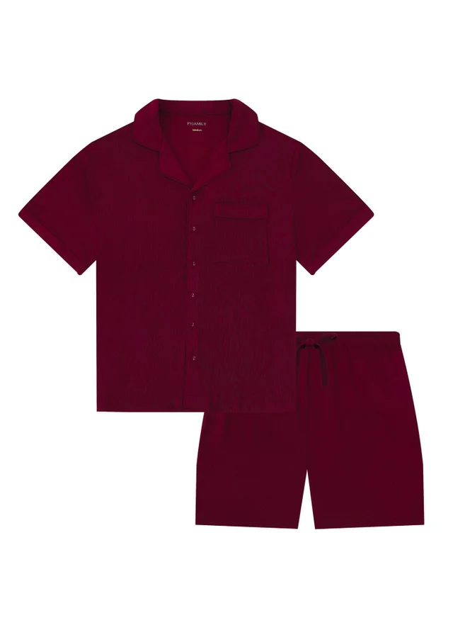 Pyjamily Rich Burgundy Midnight Jewel Men's Two-Piece Short Matching Pyjama Set