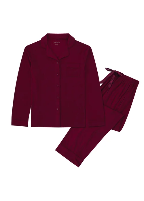 Pyjamily Rich Burgundy Midnight Jewel Women's Two-Piece Long Matching Pyjama Set - 6-8 Image 2
