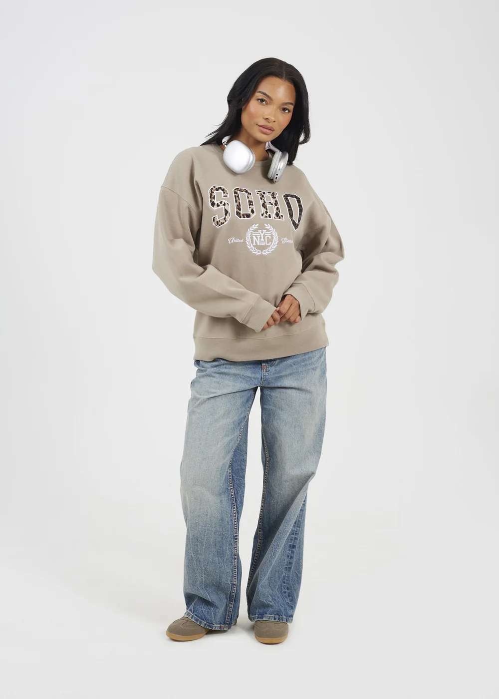 Brave Soul Taupe Slogan Crew Neck Sweatshirt - XL Image 4