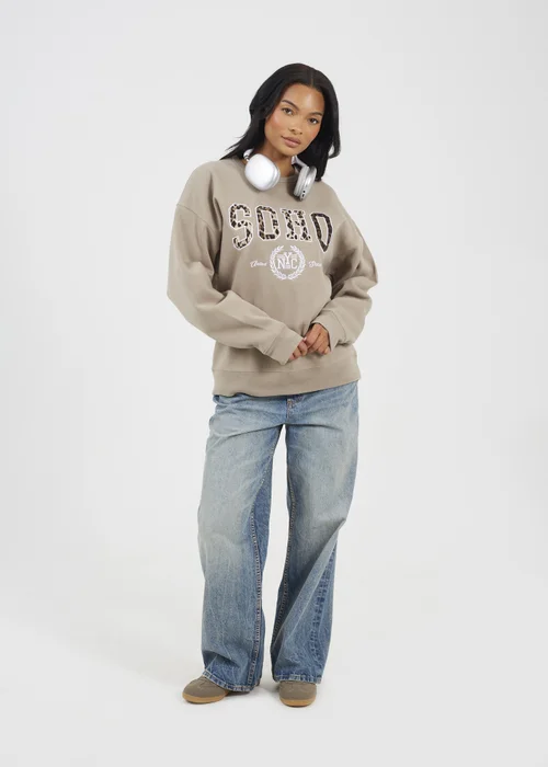 Brave Soul Taupe Slogan Crew Neck Sweatshirt - XL Image 4