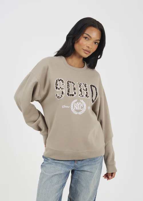 Brave Soul Taupe Slogan Crew Neck Sweatshirt - XL Image 1