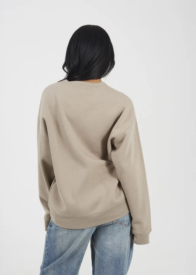 Brave Soul Taupe Slogan Crew Neck Sweatshirt
