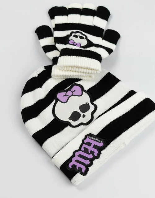 Vanilla Underground Monster High Kids Black Beanie & Gloves - One Size Image 3