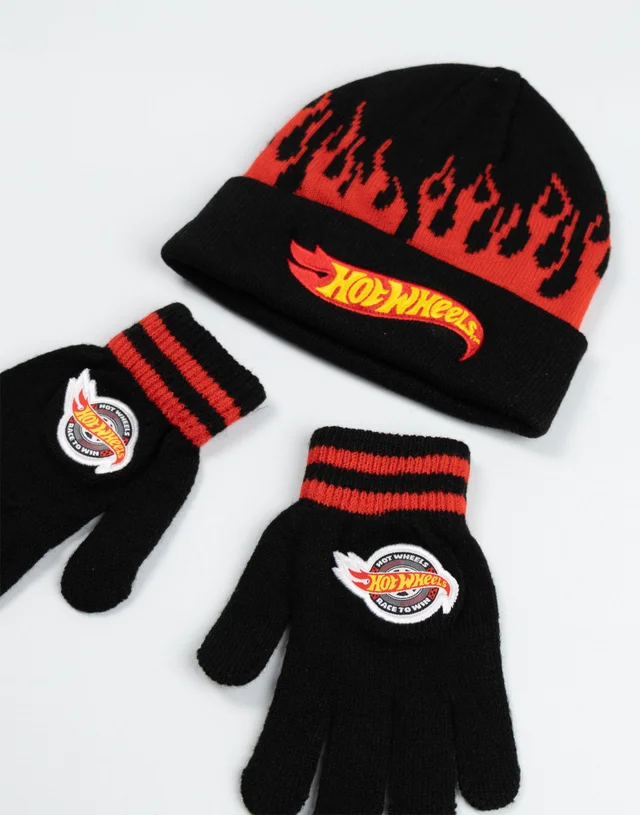 Vanilla Underground Hot Wheels Kids Black Beanie & Gloves