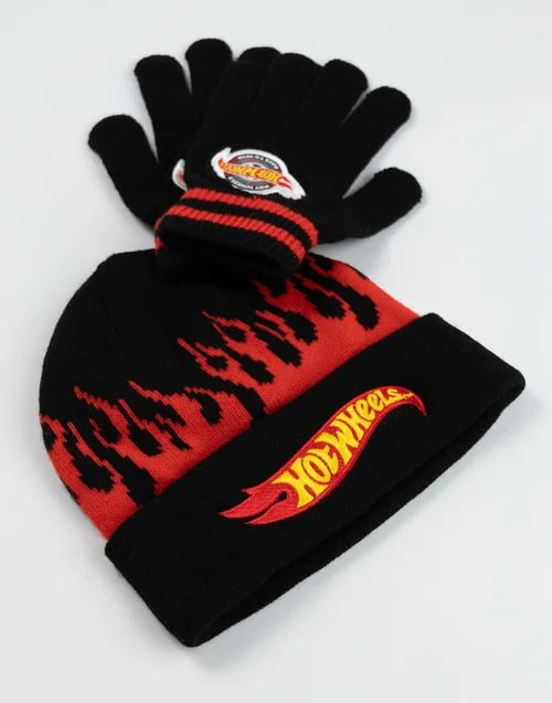 Vanilla Underground Hot Wheels Kids Black Beanie & Gloves - One Size Image 3