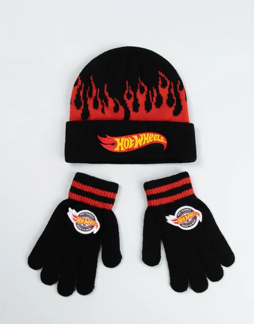 Vanilla Underground Hot Wheels Kids Black Beanie & Gloves - One Size Image 1