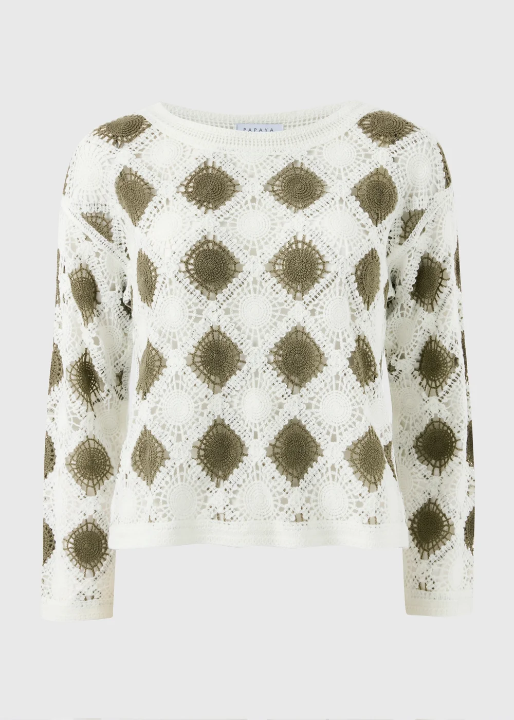 Sage Green Crochet Patchwork Jumper - S Image 2