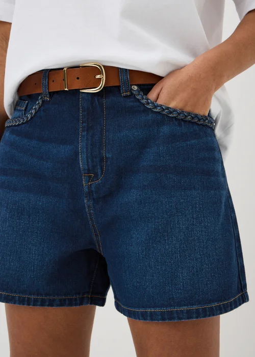 Dark Wash Plait Pocket Denim Shorts - 16 Image 2