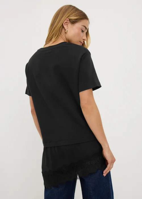 Black Satin Lace Hem T-Shirt - 16 Image 2