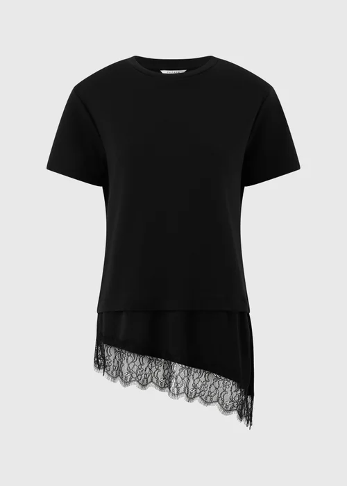 Black Satin Lace Hem T-Shirt - 16 Image 4