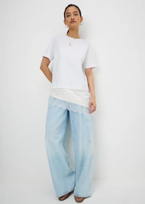 White Satin Lace Hem T-Shirt - 14 Image 1