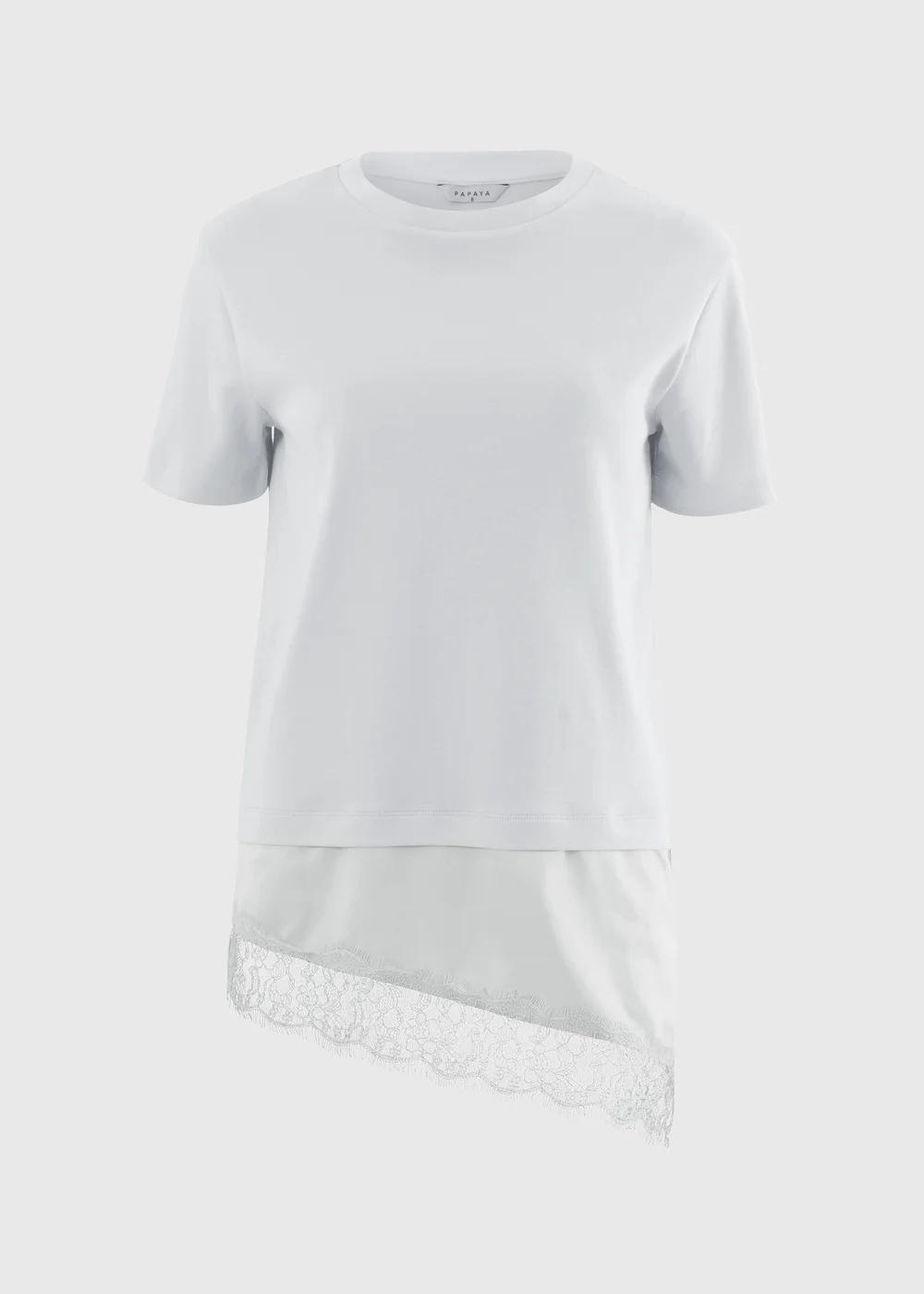 White Satin Lace Hem T-Shirt - 14 Image 4
