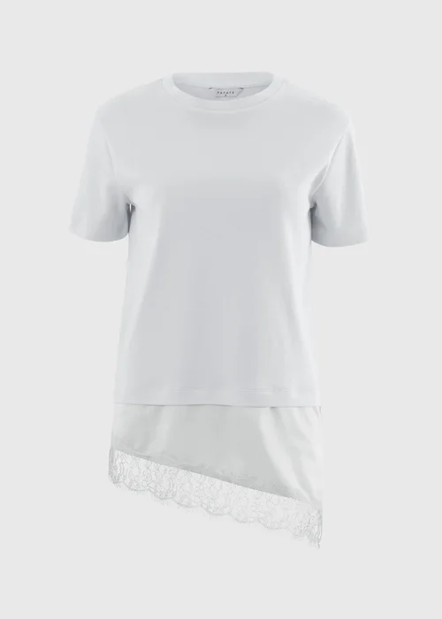 White Satin Lace Hem T-Shirt - 14 Image 4