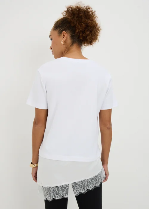 White Satin Lace Hem T-Shirt - 14 Image 2